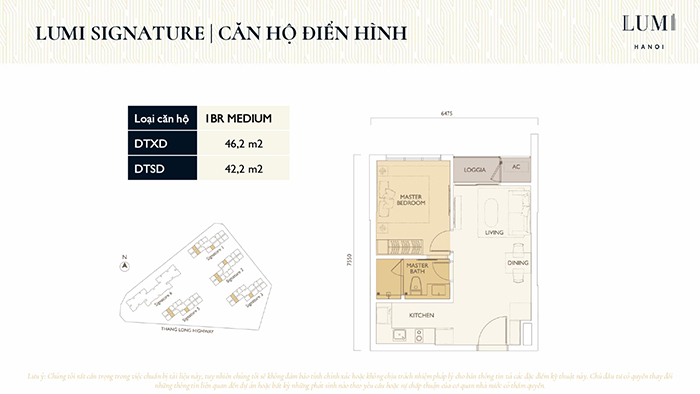 Thiết kế và bố trí mặt bằng căn hộ 42.2m2 điển hình tại Lumi Hà Nội