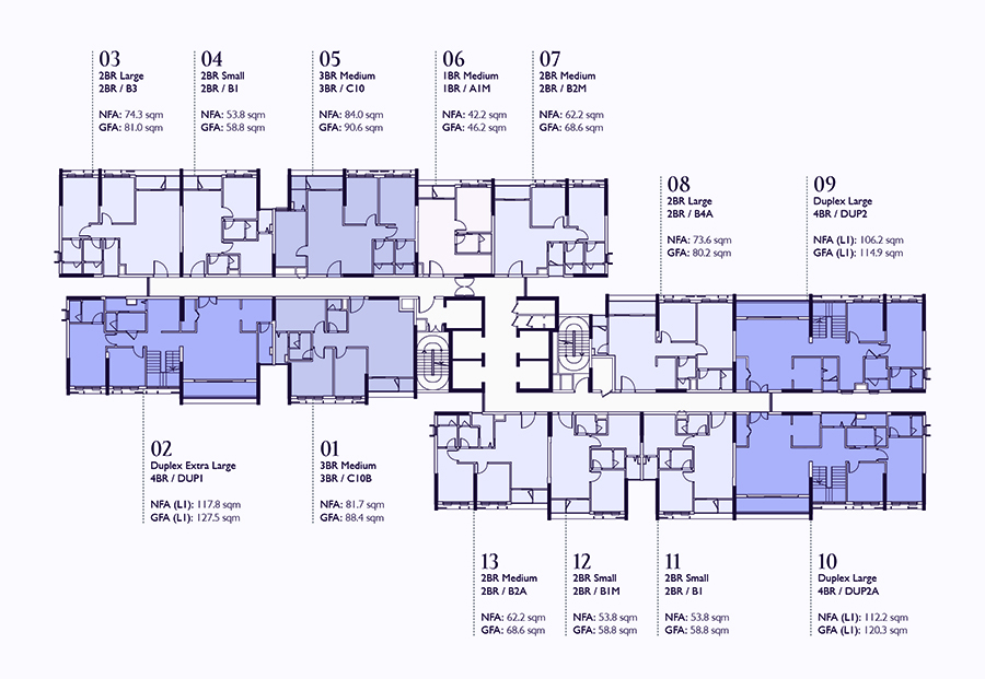 Layout tầng 13 với ban công vườn hoa tại Lumi Elite