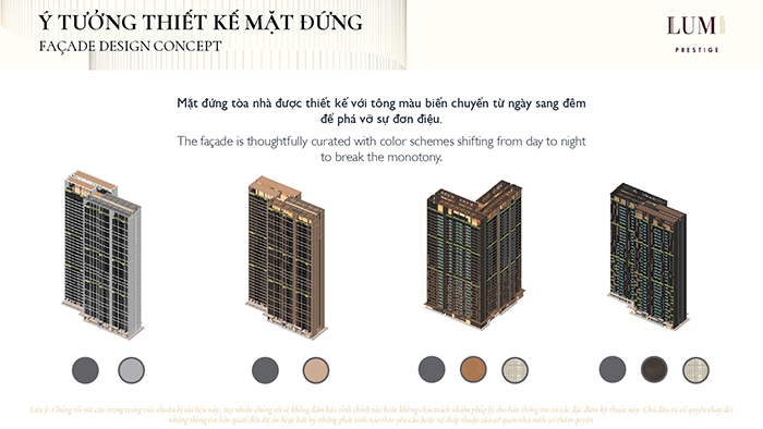 Mặt ngoài tòa nhà được phủ tone ánh đồng sang trọng và đẳng cấp