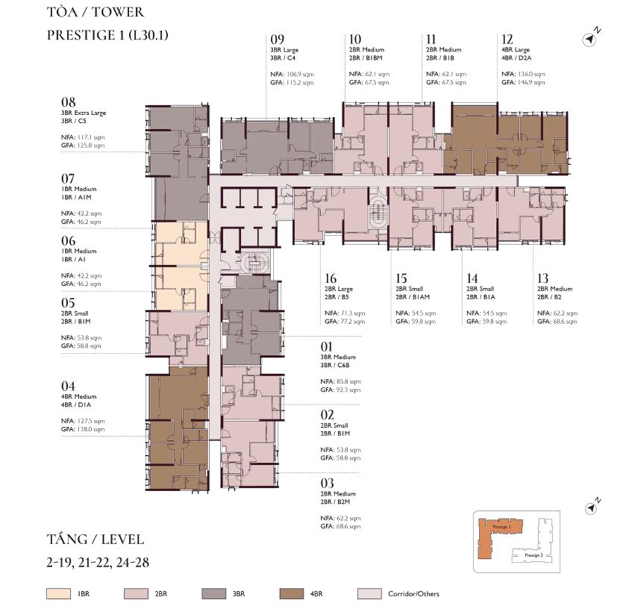 Layout tầng tòa P1 Lumi Prestige