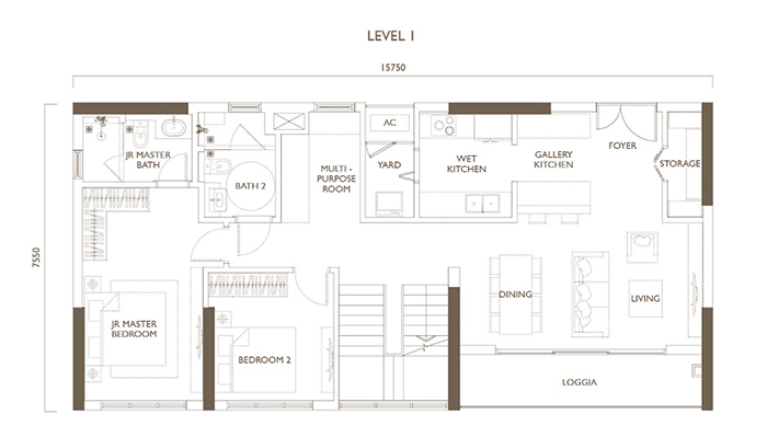 Mặt bằng sàn tầng 1 của căn hộ Duplex